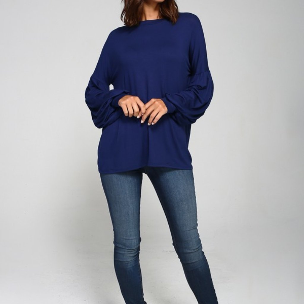 Solid Bubble Long Sleeve Cuffed Top